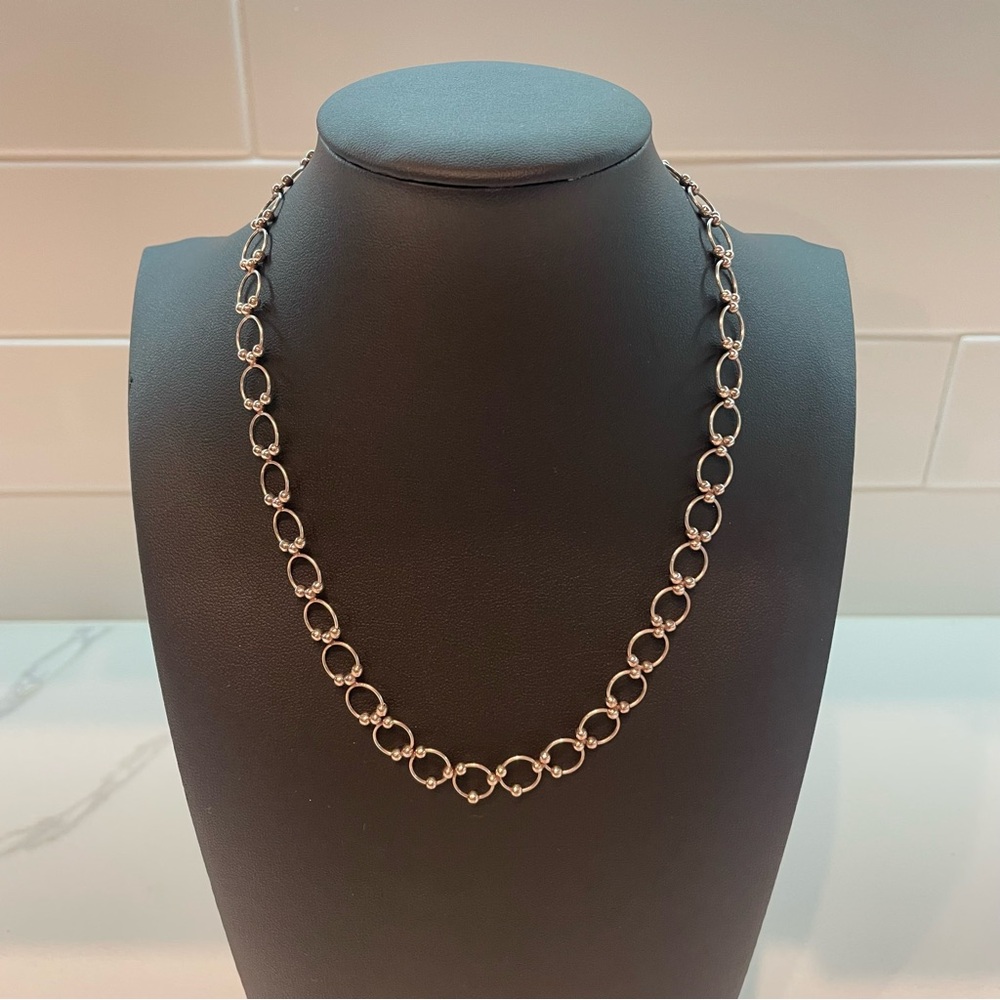 Vintage Sterling Silver Circle Link Ball Necklace